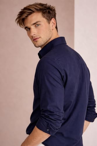 Image of Louis Philippe Men's Cotton Slim Fit Premium Textured Fabric Versatile Solid Easy Care, All Season Adapability Full Sleeve Casual Shirt