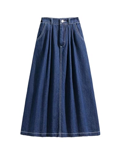 Women's High Elastic Waist Denim Skirt A Line Midi Jeans Skirts Korean Fashion Denim Skirt