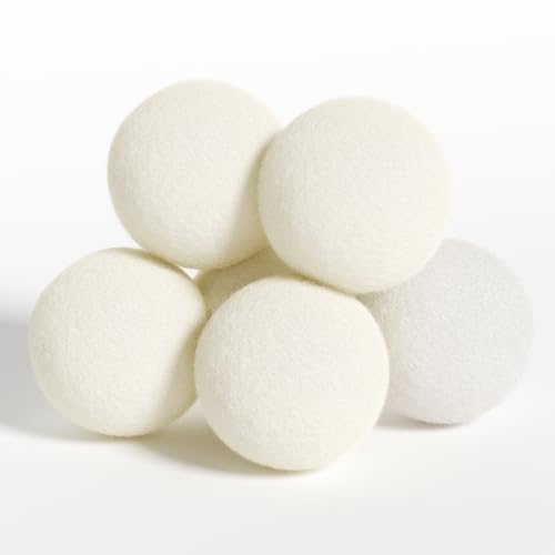 Wool Dryer Balls, White XL Pack of 6, Organic Reusable Laundry Balls, Imported Premium New Zealand Wool, Fabric Softener for 1000+ Loads, Baby Safe & Hypoallergenic, Saving Energy & Time