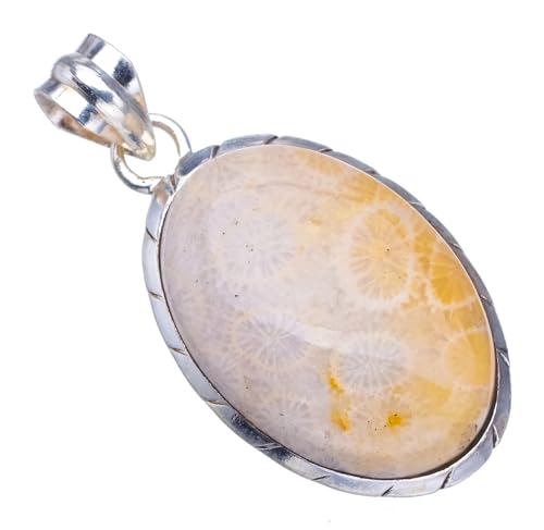 Pendentif Fossil Coral S1105 en argent 925 fait main, hauteur 3,81cm