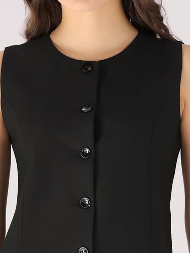 Image of ROCKSY Women Stretch Waistcoat - Sleeveless Lightweight Round Neck Premium Vest with 2 Pockets | Ideal for Formal, Office, Casual, Party