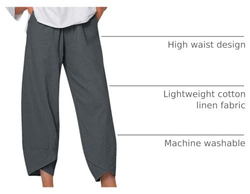 Image of Cotton Linen Capri Pants for Women 2025 Casual Printed Cropped Palazzo Pants Elastic Waist Lounge Baggy Trousers
