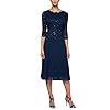 Alex Evenings Women's Tea Length Sequin Mock Dress (Petite and Regular), Navy, 12