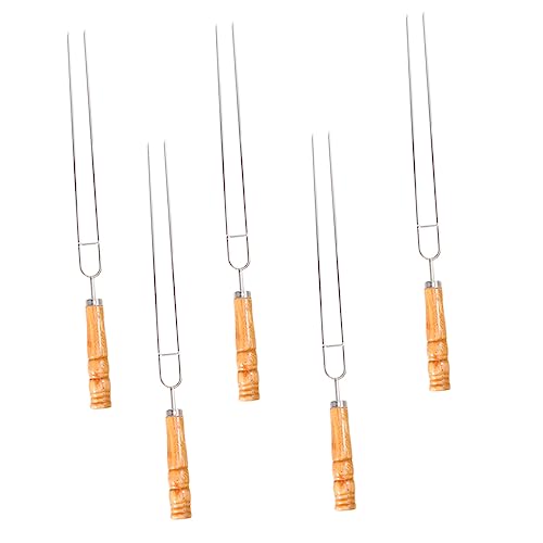 Yardenfun 5pcs Stainless Steel U Shape Barbecue Forks Ergonomic Handle Roasting Tools for Grilled Chicken Wings Kebabs and Campfire Cooking for Outdoor Bbq Parties and Family Gatherings
