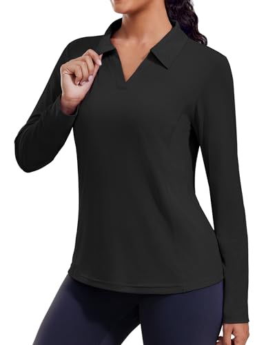 PINSPARK Long Sleeve Workout Tops for Women UPF 50+ Sun Shirts V Neck Quick Dry Golf Hiking Athletic Running Fishing Shirts