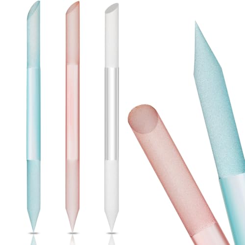Mudder 3 Pcs Glass Cuticle Pusher Nail File Dual, Pink, Blue, Transparent
