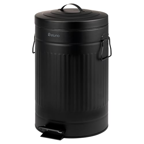 eluno Abfalleimer Vintage, Treteimer, Küchenmülleimer, 12 Liter Fassungsvermögen, mit herausnehmbaren Kunststoffinneneimer, aus Metall (Schwarz)