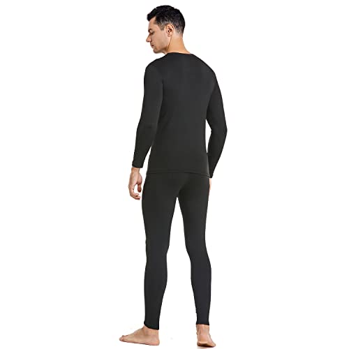 Pisiqi Thermal Underwear Men Ultra-Soft Long Johns Set With Fleece Lined Base Layer Winter Skiing Warm Top & Bottom Black #TOP4