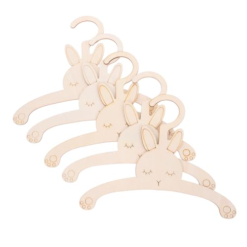 SOLUSTRE 5Pcs Rabbit Shaped Wooden Hangers for Whimsical Clothes Storage Encourages DIY Creativity Enhances Nursery Aesthetics for Organizing