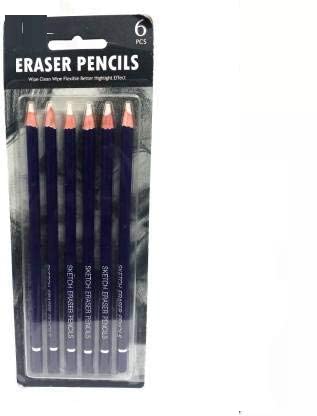 Image of KRAFTMASTERS Set of 6 Pencil Eraser for Artists Set of 6 Non-Toxic Eraser (White, Blue)