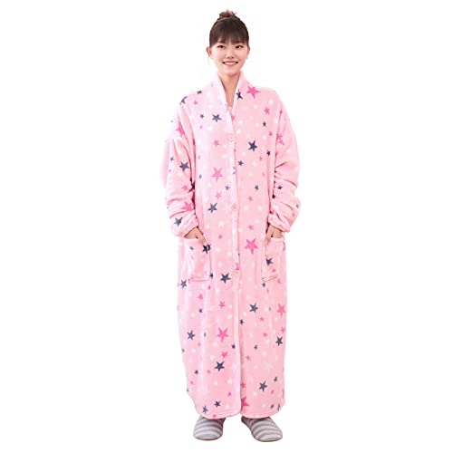着る毛布 メンズ レディース 大きいサイズ ロング ピンク ホシ柄 着るブランケット ルームウェア パジャマ 可愛い ロング 洗える 暖かい 防寒 男女兼用 L 着丈152cm
