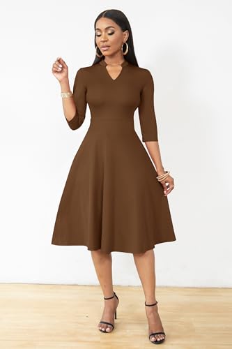 Image of Nmoder Casual Dresses for Women Semi Formal Fit and Flare 3 /4 Sleeve A-line Church Work Dress with Pockets