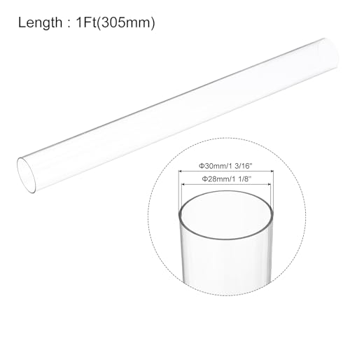 Image of uxcell Clear Rigid Tubing 1 1 /8 Inch(28mm) ID x 1 3 /16 Inch(30mm) OD x 1Ft(305mm) Length Round Plastic Polycarbonate Tube