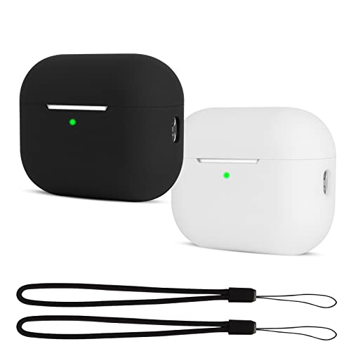 2 Stück KOKOKA Silikon Hülle Kompatibel mit Airpods Pro 2 Case und Schutzhülle für Airpods Pro 2022, Stoßfeste Weiche Dünne Case für AirPods Pro 2. Generation mit Schlüsselband, Schwarz/Weiß Cover