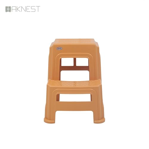 Image of Oaknest Supreme Multipurpose Plastic 2-Step Stool for Kids & Adults - Anti-Slip Lightweight Stepping Stool for Kitchen, Bathroom & Home - Amber Gold, 1 Piece