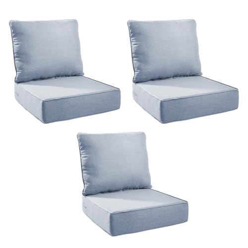 Image of Outdoor Cushion Set for Patio Furniture, UV Resistant, Water Resistant - 6 Inch Thick Foam Garden Cushions- 24x24 Inch Patio Seat Covers for Chair /Sofa /Couch | Baby Blue | 3-Pack |