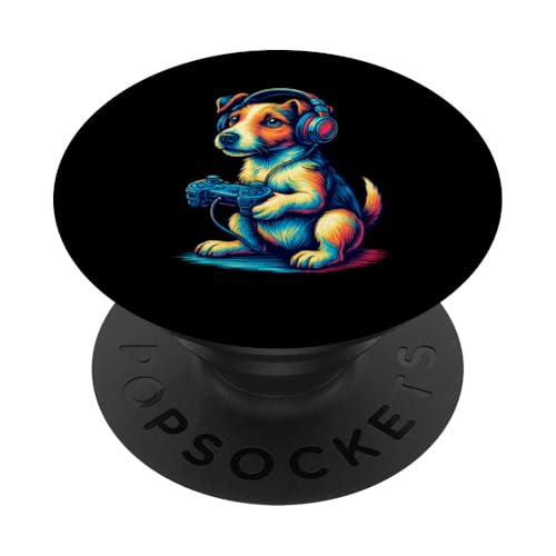 Jack Russell Terrier Retro Gamer Vintage Gaming Amante de los perros PopSockets PopGrip Adhesivo