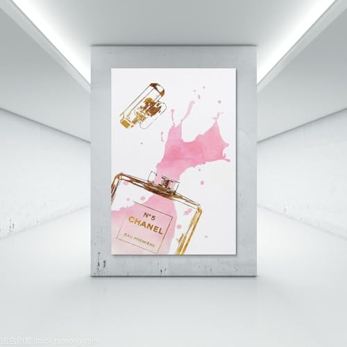 Image of BanLaArt Fashion Gold Perfume Bottle With Pink Splash Canvas Print Poster Decorative Painting Canvas Wall Art Picture Print Modern Family Bedroom Decor 16x24inch(40x60cm), style-2