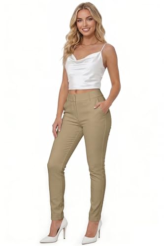 Image of Hybrid & Company Women's Work Chino Pants | Super comfy stretch fabric, flat front design, tailored fit, suitable for office, work, casual wear, and everyday comfort
