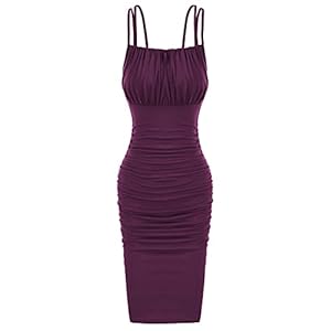 GRACE KARIN Bodycon potloodjurk voor dames, spaghettibandjes, slimfit, cocktailjurk met ruches