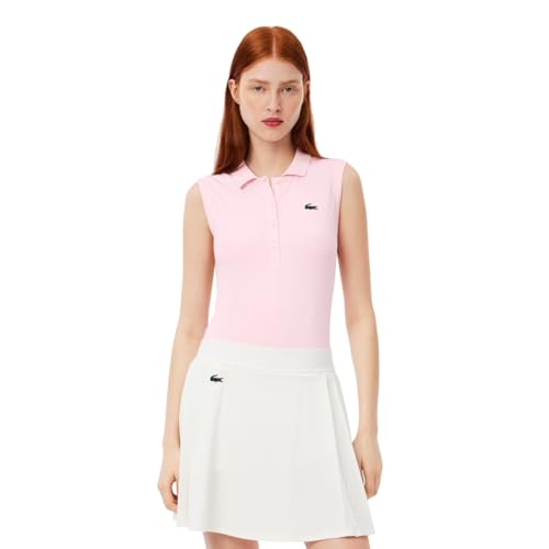Lacoste Camisa polo feminina esportiva slim fit proteção UV stretch golfe, flamingo, 12