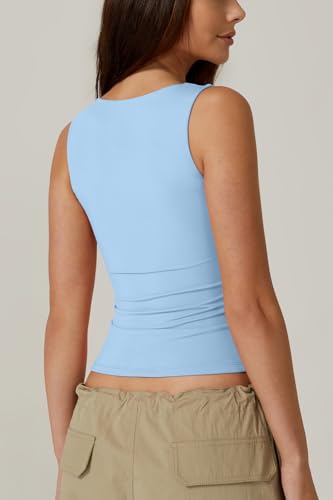 Image of QINSEN Women's Square Neck Sleeveless Double-Layer Tank Tops Basic Tight T Shirts