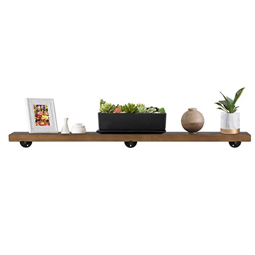Industrial Rustic Wood Wall Shelf - 60" Espresso Real Wooden Shelf W/ 1.8" Extra Thickness - Modern Interior Decor Floating Shelving W/Pipe Brackets - Farmhouse Style Bookshelf By Ten49 - Set Of 1 #TOP1