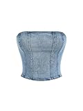 Floerns Women's Sleeveless Strapless Zipper Back Bandeau Crop Denim Tube Top A Light Wash XS