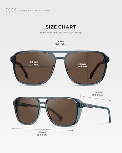 Image of WearMe Pro Harvey Men's Polarized Sunglasses, Modern Square Aviator Style | Shatter-Resistant Lens, Durable Lightweight Build, 5-Barrel Metal Hinges, Includes Microfiber Pouch for Cleaning /Storage