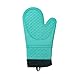 MEYYY Silikonowe rękawice kuchenne, rękawice piekarnicze, odporne na ciepło, z pikowaną miękką wyściółką i antypoślizgową silikonową powierzchnią, bezpieczne do kuchni, kuchenki mikrofalowej, pieczenia, grilla, grilla, 1 para, zielone 19 x 34 cm