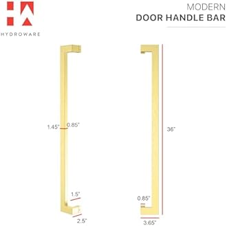 HYDROWARE Modern Contemporary Long Stainless Steel Push Pull Door Handle for Home Entrance Glass Shower Wooden Barn & Office Store Shop Doors - Brass Gold - 36 Inches