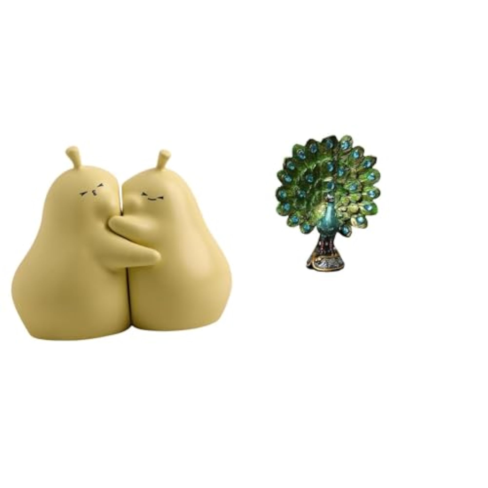 Hugging Pear Ceramic Bookend and Peacock Statue for Home Decor