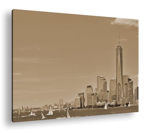 Toile sépia Manhattan lumière du jour deyoli 90x60cm cadre bois tableau décoration murale