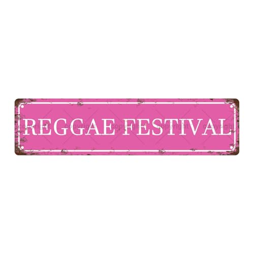 REGGAE FESTIVAL MUSIC Metal Tin Street Sign Bar Cafe Garage Cave Home Room Wall Bathroom Farmhouse Garden Porch Patio Decor, 16 x 4 Inch