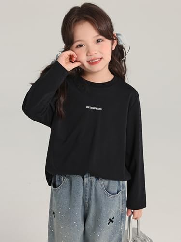 Image of 2026 Premium Girls Long Sleeve Crew Neck T-Shirt, Cotton Blend, Buding Kids Print, Casual Style