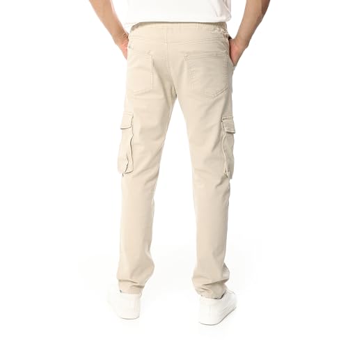 Andora Elastic Waist With Drawstring Side Pockets Pants-Beige-32