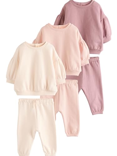 NEXT Bébé fille Sweat et pantalon de jogging bébé, ensemble 6 pièces Cream/Pink 18 Mois-24 Mois