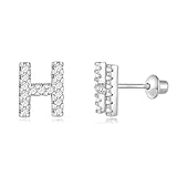 Picture of AOROCO Initial Stud Earrings for Girls, Sterling Silver Post Toddler Hypoallergenic Screw Backs 14K Gold Plated Letter H Initial Earrings for Women Jewelry Gifts
