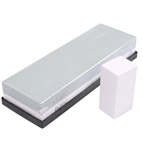 Pqahffowr Premium Piedra de afilar de grano 2 lados 3000/8000 piedra afiladora | El mejor afilador de cuchillos de cocina con base de goma antideslizante y piedra aplanadora