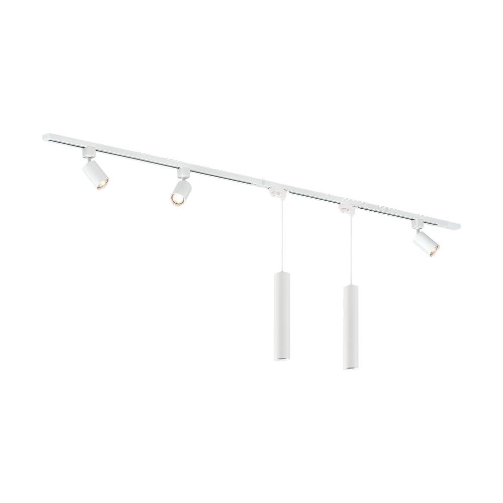 Qub Focus III 1-Phasen Led Schienensystem Komplettset - 300cm - Set 3 Spots und 2 Pendelleuchten - 3x 1m Licht Schienensystem - I-Form - GU10 & LED-Kompatibel - Erweiterbar & flexibel - Weiß