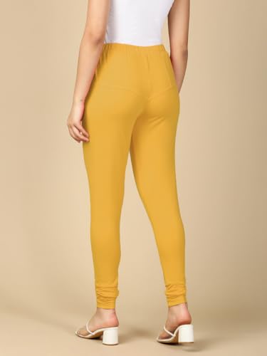 Image of Lux Cozi PYNK Solid Premium Cotton Lycra Churidar Leggings for Women | Regular Fit Elastic Waist Full Length Women Leggings | Free Size