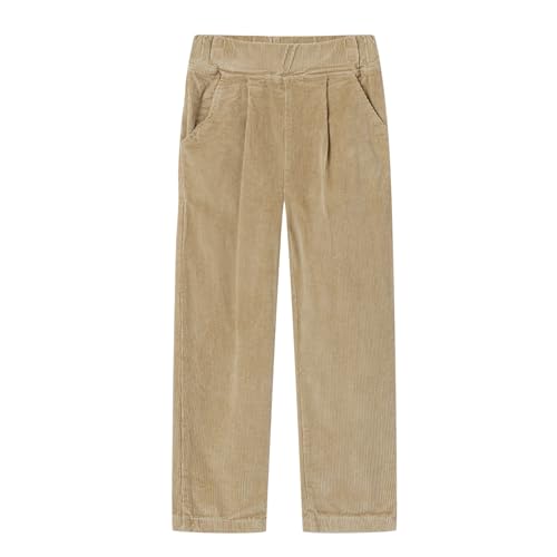 LittleSpring Kid Corduroy Pants Elastic Waist Pull on Straight Fit Plain Casual Long Trousers