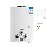Calentador de Agua de Gas 6L,Apto para Butano y Propano, 12 KW, Pantalla LED, Modo Invierno y Verano Ajustables,Calentador de Agua Butano para Ducha al Aire Libre, Camping y Vehículos Recreativos.