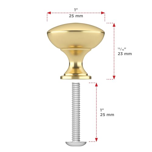 Image of Richelieu Hardware BP904125160 Copperfield Collection 1-inch (25 mm) Satin Brass Functional Cabinet and Drawer Mushroom Knob for Kitchen, Bathroom, and Furniture