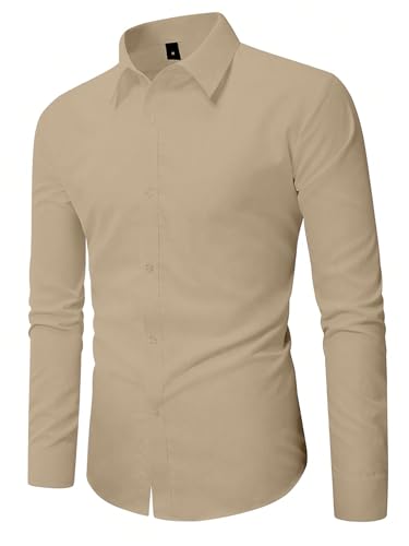 Image of AVANOVA Men's White Long Sleeve, Slim Fit Button Down Dress Shirt for Men | Casual Office Wear | Formal Business Shirts | Stylish Plain Single Breasted Shirt(Shirt 87)