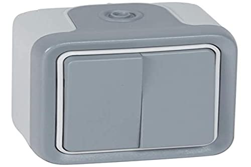 Legrand 069715 Double Interrupteur ou va-et-vient Étanche, Plexo Complet Saillie, 10AX, 250V, Gris