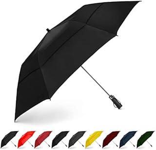 EEZ-Y Golf Umbrella - 58 Inch Windproof Rain Umbrellas w/Double Canopy - Compact, Portable & Break Resistant for Travel – Black