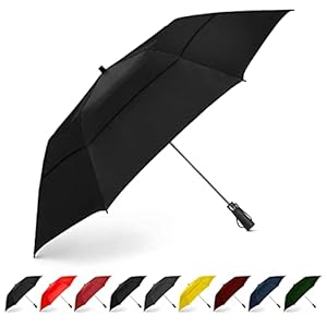 EEZ-Y Folding Golf Umbrella 58-inch Extra Large Windproof Double Canopy – Auto Open Sturdy Compact and Portable