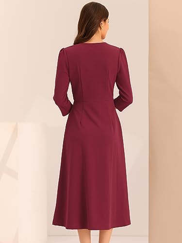 Image of Allegra K Womens 3 /4 Sleeve A-Line Business Work Formal Midi Dress | Elegant Dresses with Pockets, V Neck, Cockatail Party Church Funeral Outfits, Spring Fall Winter