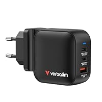 Verbatim Mini GaN Charger 70 W, 3 Ports USB-C Ladegerät, Power Adapter mit 2 x USB-C und 1 x USB-A, Schnellladegerät als Mehrfachstecker, für Macbook, Laptop, iPad, iPhone 17, Samsung, für EU, UK, USA